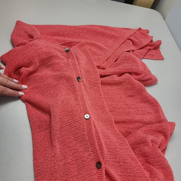 J JILL Women's Salmon Orange Two Way Poncho Button Detail Cotton Blend One Size - Picture 7 of 9